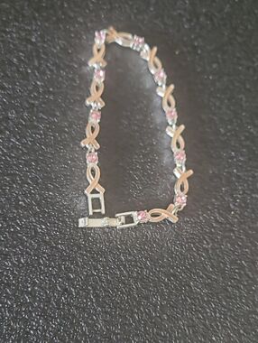 Avon Pink Ribbon Link Bracelet with Pink Crystals